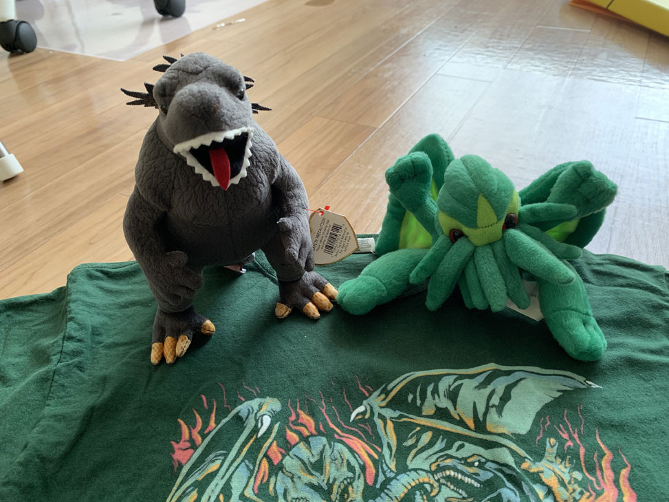 Plush Cthulhu vs. Plush Godzilla